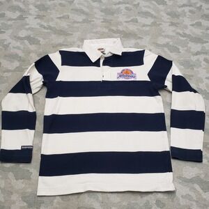 Barbarian Rugby Polo Shirt Womens Large Blue Long Sleeve Big Striped